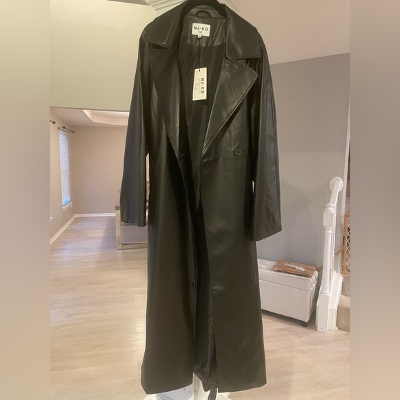 NA-KD Oversized Black Faux Leather Trench Coat (NEVER WORN, TAGS ATTACHED) 36 EU - Picture 1 of 4